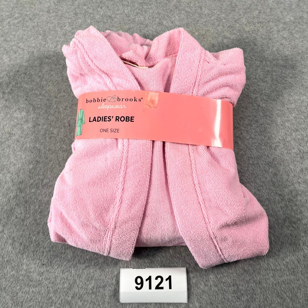 Bobbie Brooks Sleepwear Robe Womens One Size Pink Open Front Plush Terry Casual